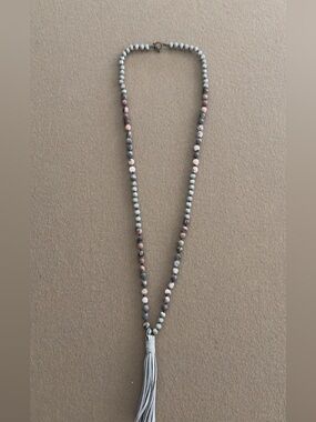 Long Beaded Necklace with Tassel
